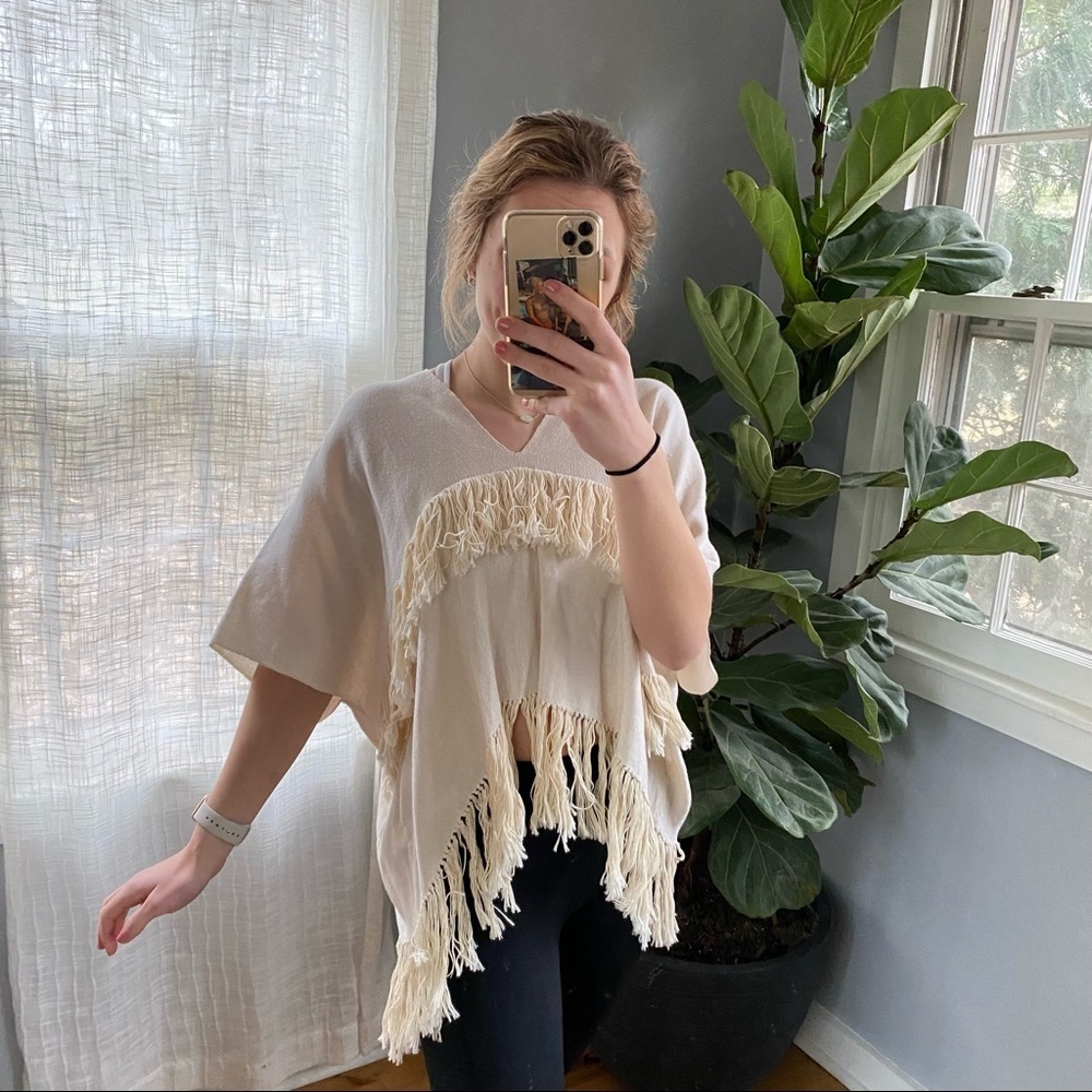 Apiece Apart Cream Fringe Poncho One size
